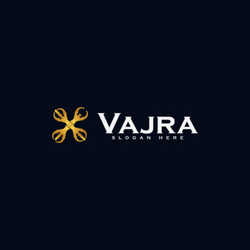 silhouette gold vajra iconic element weapon logo design vector illustration with modern, clean and unique styles isolated on dark background. antique mythology weapon logo design