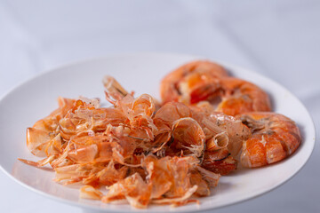 shrimp waste, shrimp shells on the plate