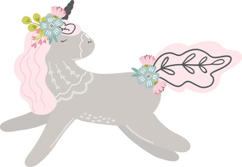 Baby cute scandinavian hand drawn unicorn clipart © saltoli