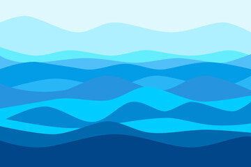 Blue navy line water wave abstract background in flat vector illustration design style. And blue mountain