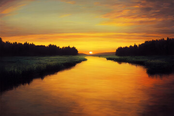 A beautiful and tranquil sunset over a river. 