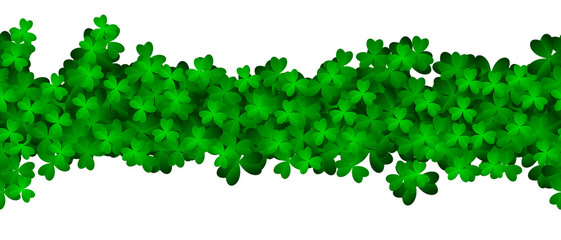 Clover shamrock leaf seamless. Patricks Day seamless background with green clover. Vector green grass clover pattern background. Realistic green clovers. Vector illustration