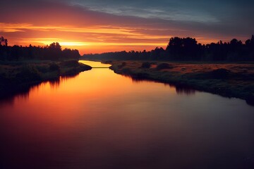 Fototapeta premium A beautiful and tranquil sunset over a river. 