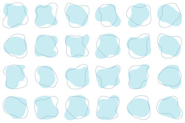 Blob shape organic. Set of irregular round blot form graphic element. Organic amoeba blob shape abstract blue color with line. Doodle drops with outline circle. Vector illustration