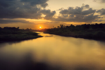 Fototapeta premium A beautiful and tranquil sunset over a river. 