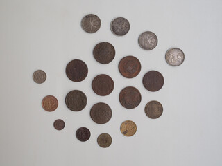 antique coins on the table. excavations. treasure