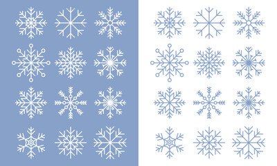 Snowflake line icons on blue and white background. Set of blue Snowflakes icons. Snowflakes template. Snowflake winter. Snowflakes icons. Vector illustration
