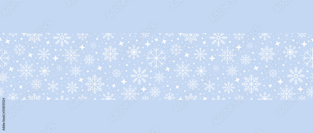 Wall mural abstract snowflake seamless border. snowflakes seamless pattern. snowfall repeat backdrop. winter ho