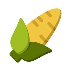 Corn icon. Colorful cartoon corn icon. Corn vector isolated. Yellow corn with green leaves. Vegetable in the flat style. Corn logo. Vector illustration