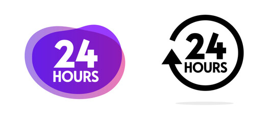 24 hours open work service icon vector, delivery business time label badge clock graphic illustration image