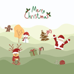 Vector illustration of Christmas celebration and decoration objects on different green shade background