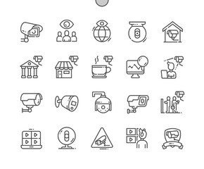Surveillance. House security. Monitoring, cyber security, smart home, computer security. Pixel Perfect Vector Thin Line Icons. Simple Minimal Pictogram