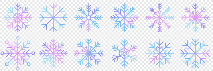 Set of vector watercolor snowflakes. Collection of artistic snowflakes with watercolor texture. Set of snowflakes. Vector illustration