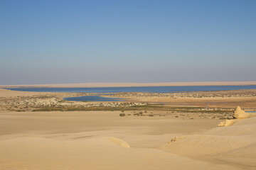 Fototapeta na wymiar Beautiful Panorama Of Wadi El Rayan Lower lake - Magic Lake Desert, National Park, Fayoum, Egypt