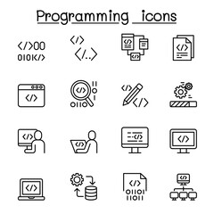 programming icon set in thin line style