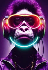 Ein fiktives Porträt eines Punk-Affen mit Kopfhörern und bunten Haaren. Ein Hipster-Affe mit Punkfrisur. 3D-Rendering © designprojects