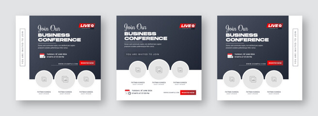 Business webinar banner template design. Digital marketing webinar and business conference social media post template. Online webinar social media post template. Business webinar invitation design.
