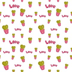 Cactus in a pot watercolor seamless pattern