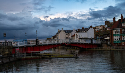 Swing bridge over the River Esk in Whitby harbour, North Yorkshire