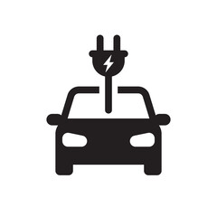 Electric car with plug icon symbol, Green hybrid vehicles charging point logotype, Eco friendly vehicle concept, Vector illustration
