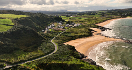 Aerial Photo of Culdaff Sandy Beach Strand on the Donegal Coast Ireland