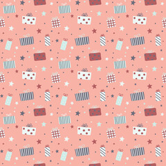 Seamless pattern with Christmas gift boxes. Vector