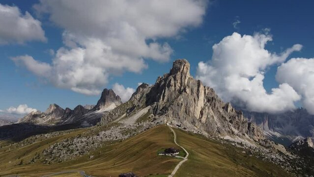 Passo Giau Pass, Ra Gusela and Averau Alpine Mountain in Dolomites, Veneto Italy