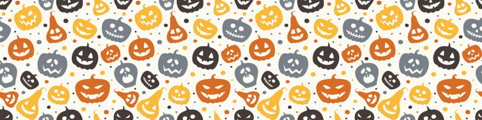 Halloween banner with creepy pumpkins. Seamless texture. Vector