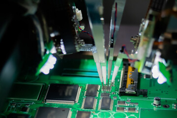 Automation machine equipment for quality testing of printed circuit boards - flying probe test at...