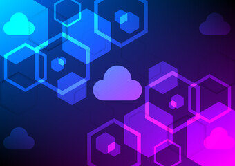 technology background with cloud icon science hexagon unit vector abstract design. secured digital light communication network. graphic for signal connection online and futuristic internet concept.