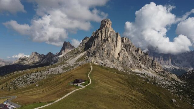 Passo Giau Pass, Ra Gusela and Averau Alpine Mountain in Dolomites, Veneto Italy