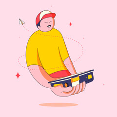 Holding cashier mobile in hand illustration