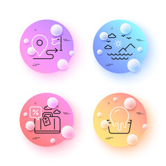 Travel loan, Journey and Ice cream minimal line icons. 3d spheres or balls buttons. Sea mountains icons. For web, application, printing. Trip discount, Trip distance, Sundae cup. Summer travel. Vector