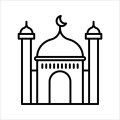 Islamic mosque icon. Thin linear islamic mosque outline icon isolated on white background from religion collection. Line vector sign, symbol for web and mobile