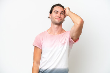 Caucasian handsome man isolated on white background with an expression of frustration and not understanding