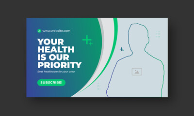 video thumbnail for live stream medical healthcare web promotion banner template. video cover photo for business workshop hospital healthcare clinic services web banner template. 
