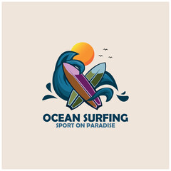 illustration of ocean surfing design vector