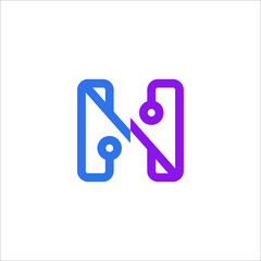 line art N technology logo vector