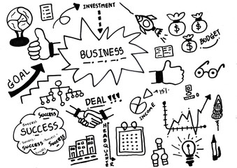 Naklejka premium Business icon form Hand drawing with black ink