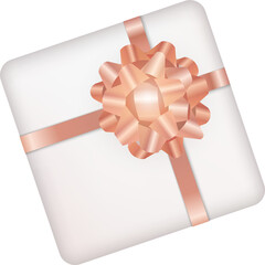3D realistic Chiristmas ornament white gift box with pink ribbon