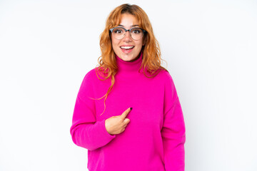 Young caucasian woman isolated on white background with surprise facial expression