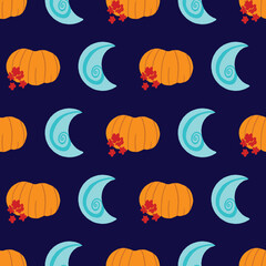 Spooky Halloween pumpkin and moon vector pattern design