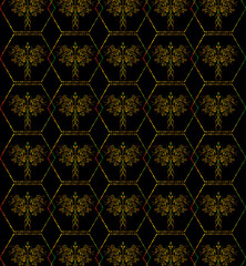 golden floral ornament pattern design vector on black color
