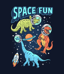 Dinosaurs in space. Vector illustration for t-shirt prints, posters and other uses.