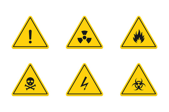 Triangular warning and danger signs set