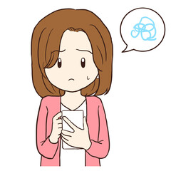 スマホ操作で困る女性 カラー