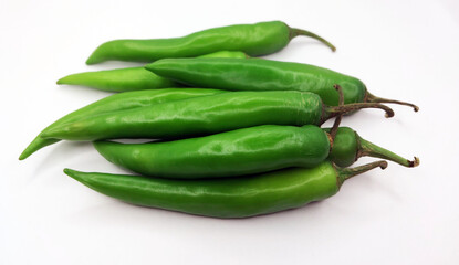 Fresh green chilli pepper isolated on white background