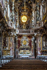 Fototapeta na wymiar Interior of the baroque Asam Church, Asamkirche in Munich, Germany