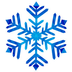 Blue watercolor snowflake. Hand-drawn winter illustration.