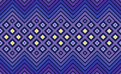 Geometric ethnic pattern, Vector embroidery template background, Pixel beautiful style, Purple and yellow pattern jacquard concept, Design for textile, fabric, batik, kaftan, graphic